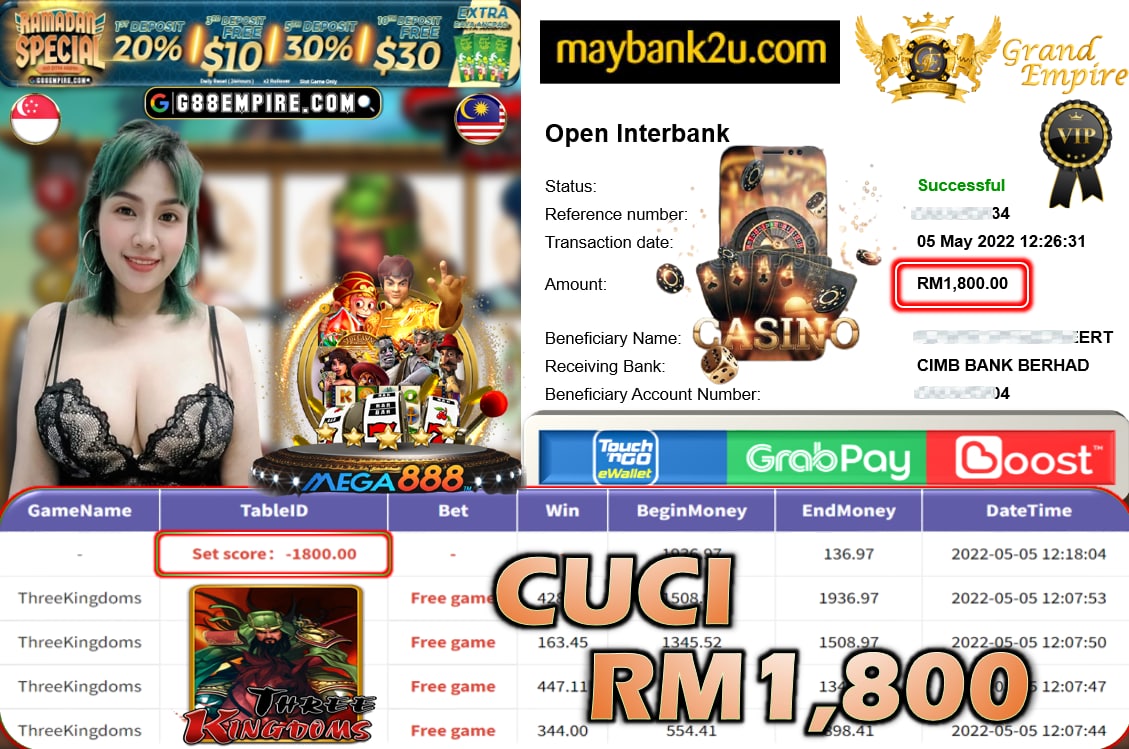 MEGA888 - THREEKINGDOMS CUCI RM1,800 !!!