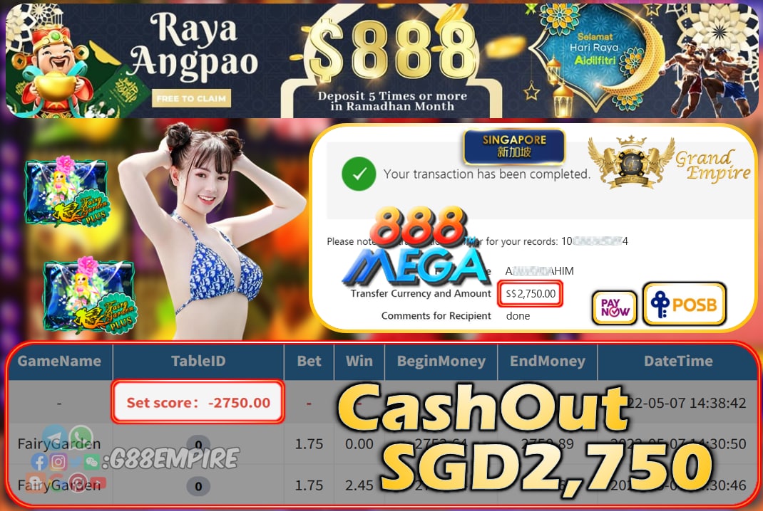 MEGA888 - FAIRYGARDEN CASHOUT SGD2750 !!!