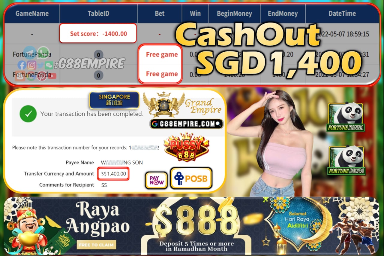 PUSSY888 - FORTUNEPANDA CASHOUT SGD1400!!!