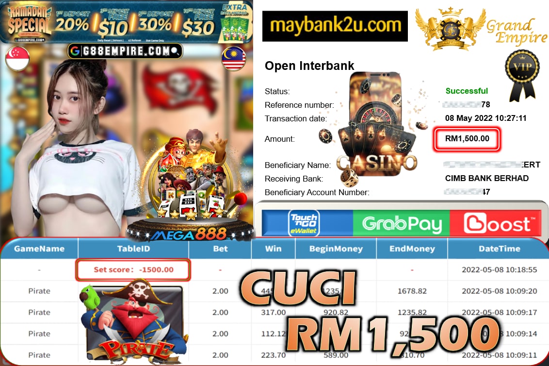 MEGA888 - PIRATE CUCI RM1,500 !!!