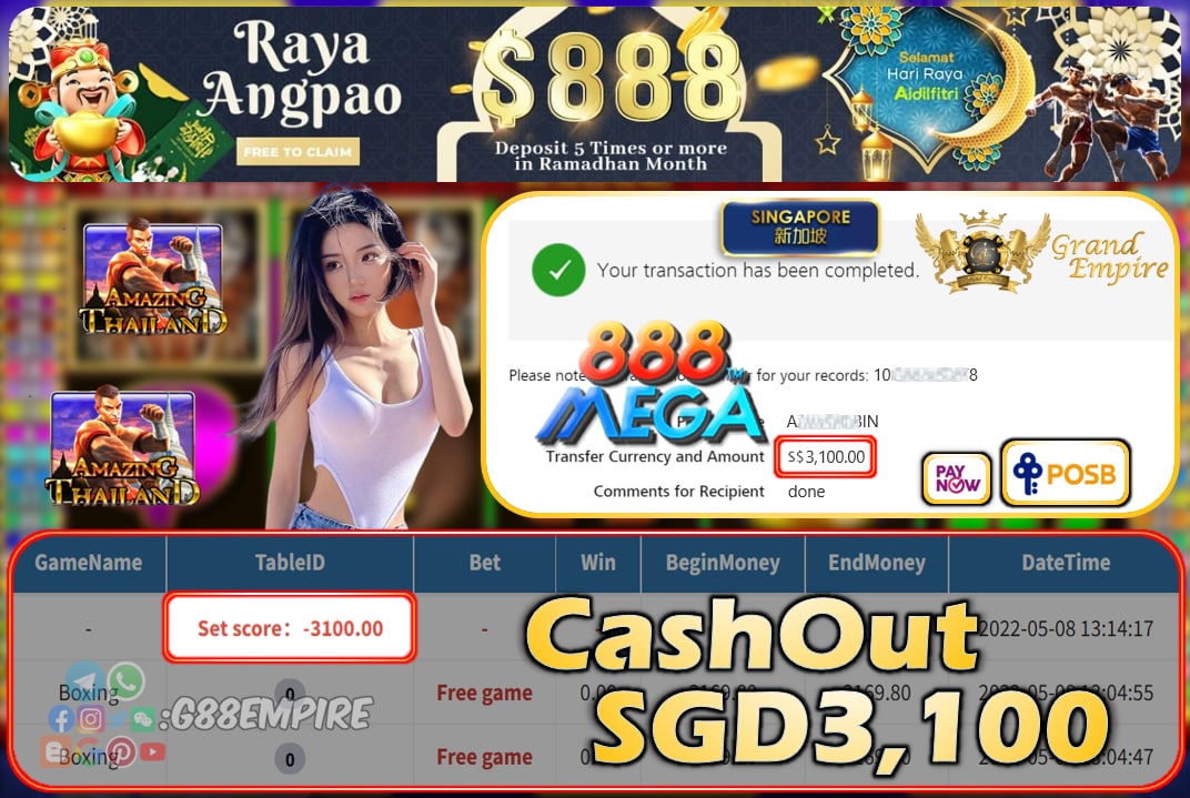 MEGA888 - BOXING CASHOUT SGD3100 !!!