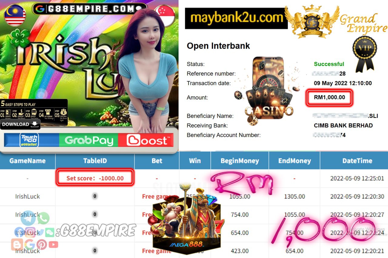 MEGA888 - IRISHLUCK - CUCI RM1.000 !!!!