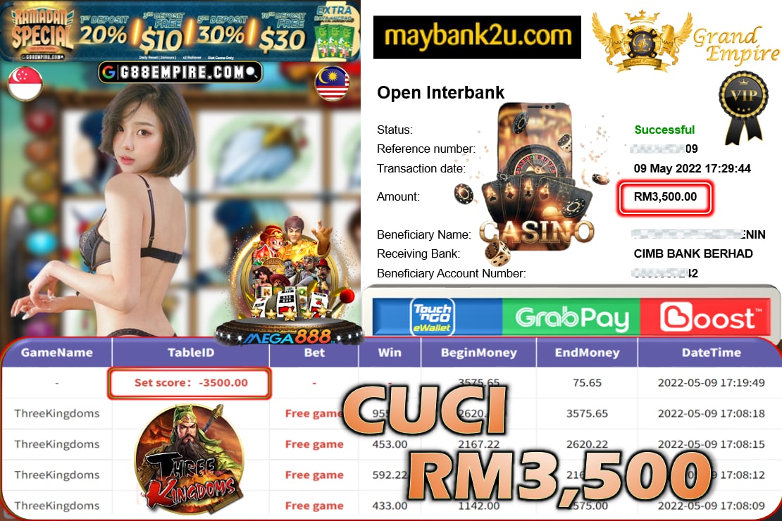 MEGA888 - THREEKINGDOMS CUCI RM3,500 !!!