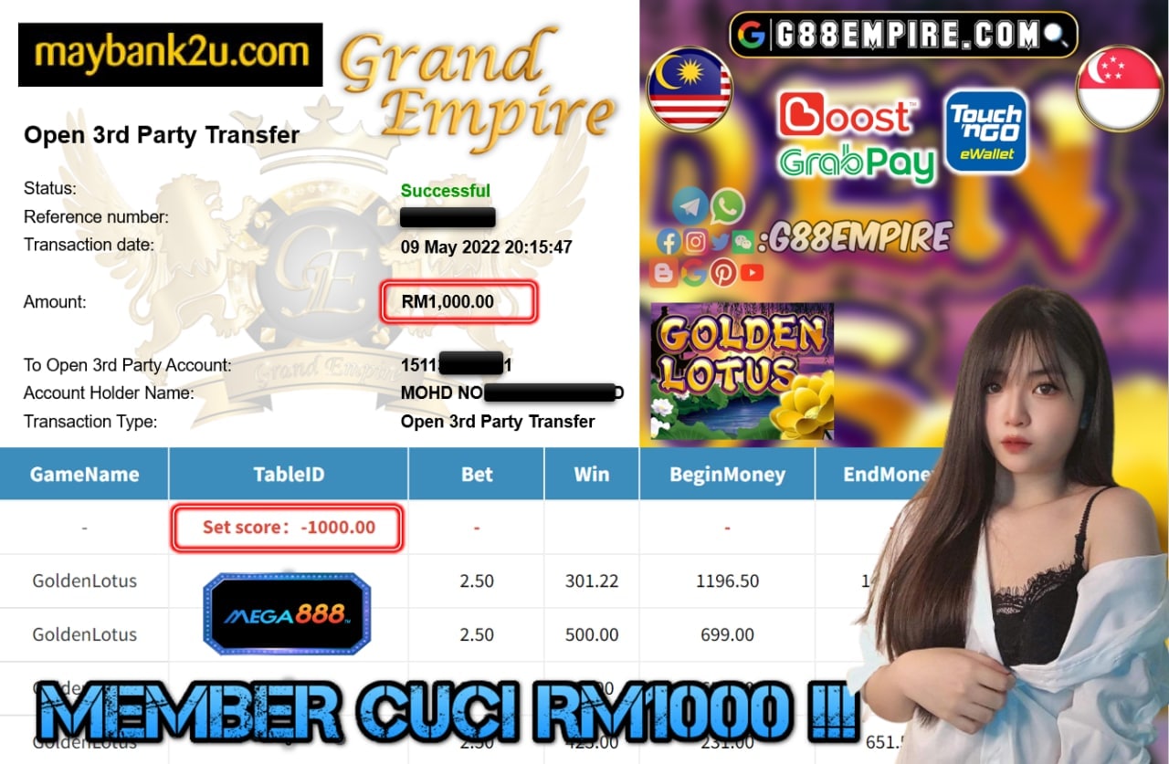 MEGA888 - GOLDENLOTUS CUCI RM1000 !!!