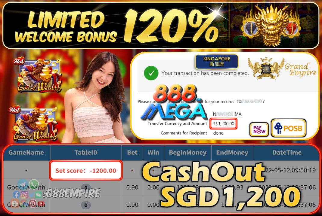 MEGA888 - GODOFWEALTH CASHOUT SGD1200 !!!