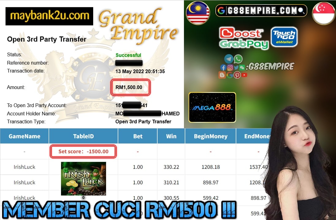 MEGA888 - IRISHLUCK CUCI RM1500 !!!