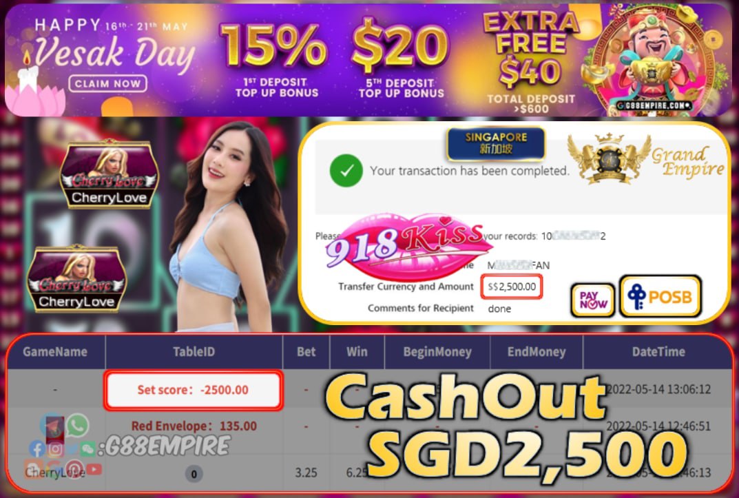 918KISS - CHERRYLOVE CASHOUT SGD2500 !!!