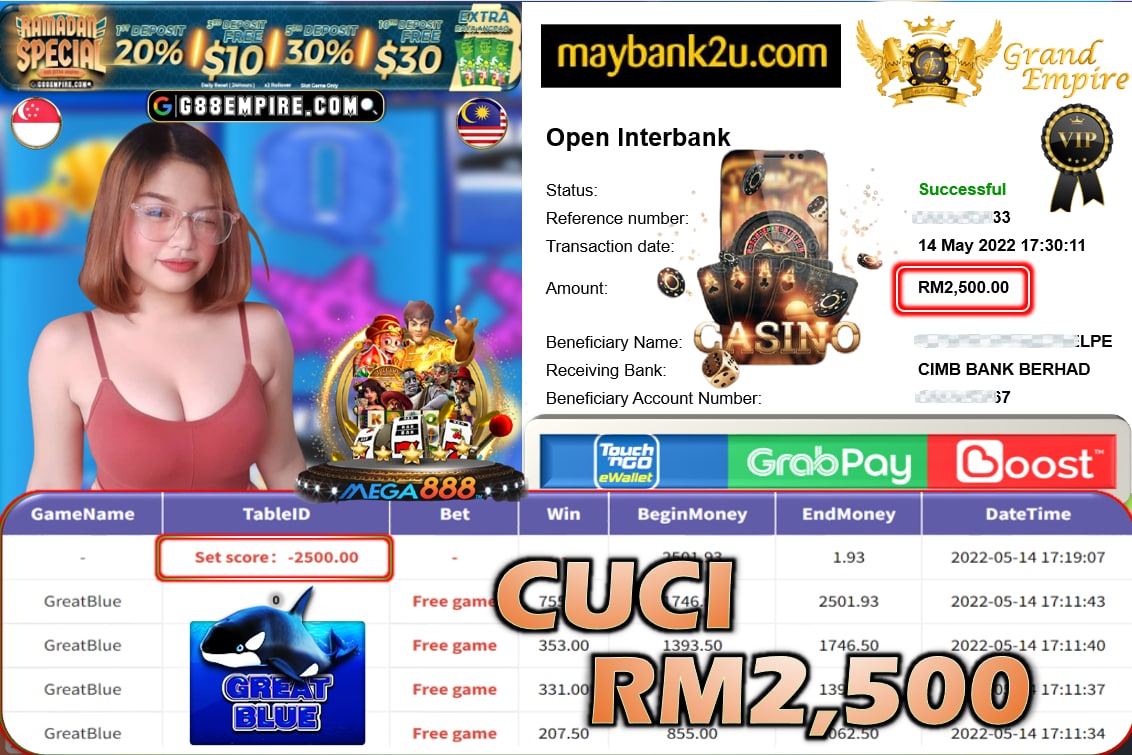 MEGA888 - GREATBLUE CUCI RM2,500 !!!