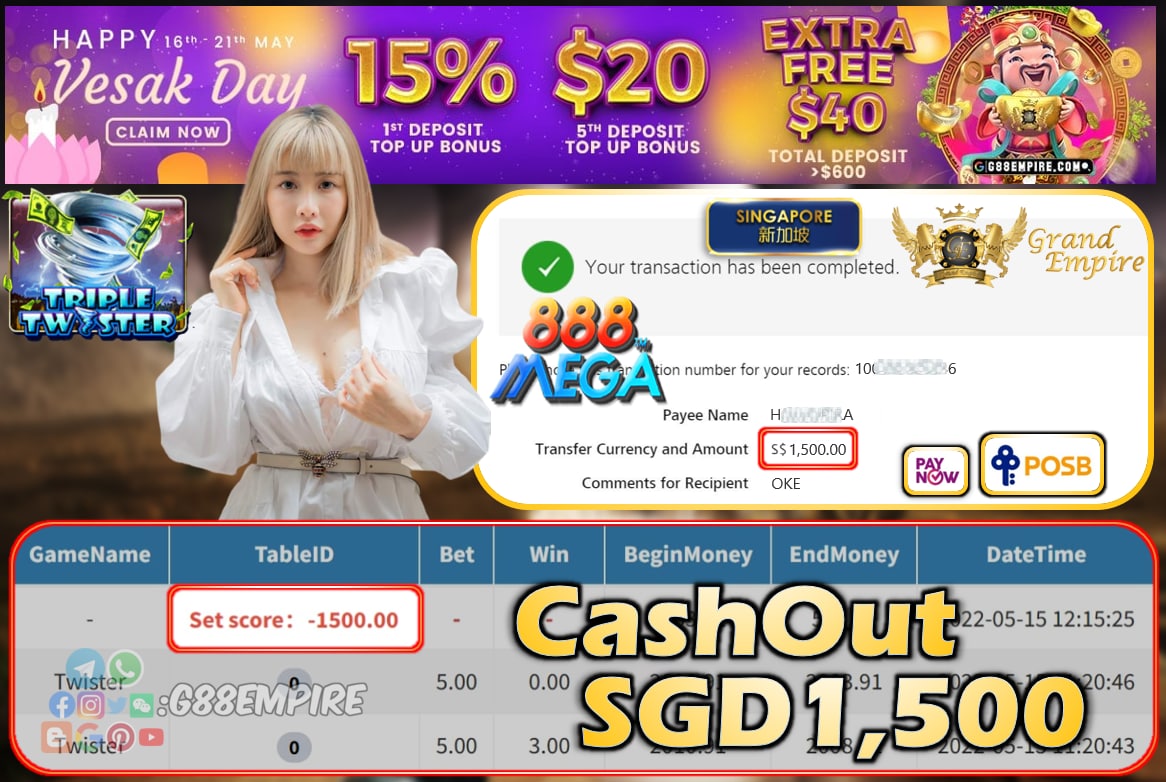 MEGA888 - TWISTER CASHOUT SGD1500 !!!