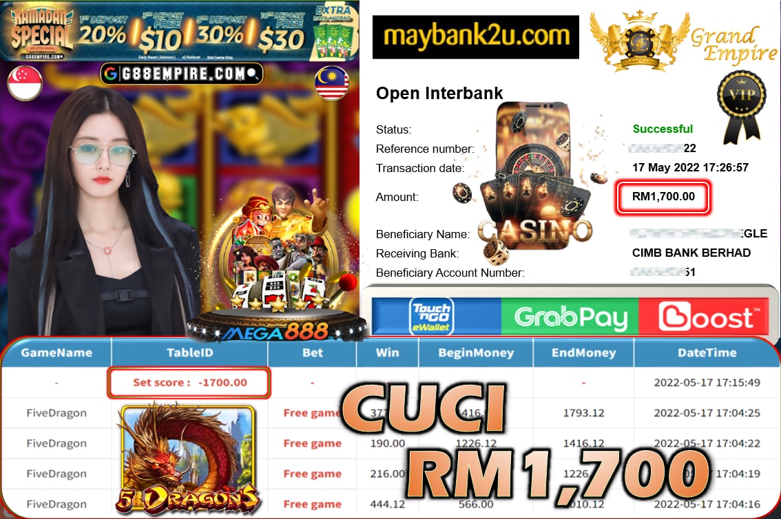 MEGA888 - FIVEDRAGON CUCI RM1,700 !!!