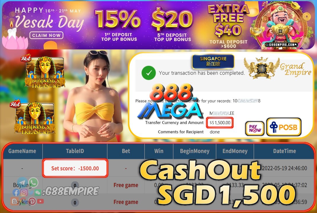 MEGA888 - BOYKING CASHOUT SGD1500 !!!