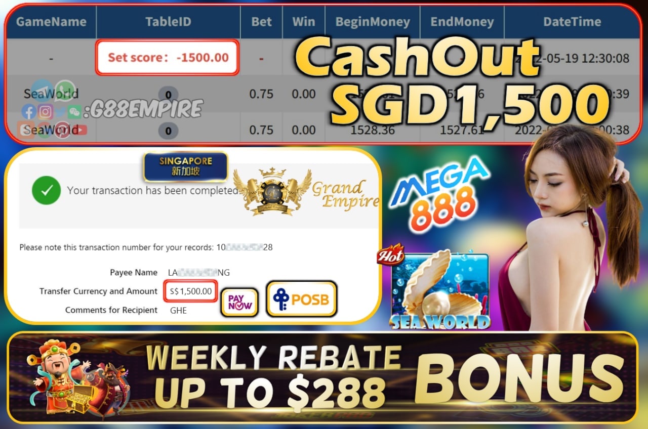 MEGA888 - SEAWORLD CASHOUT SGD1500 !!!