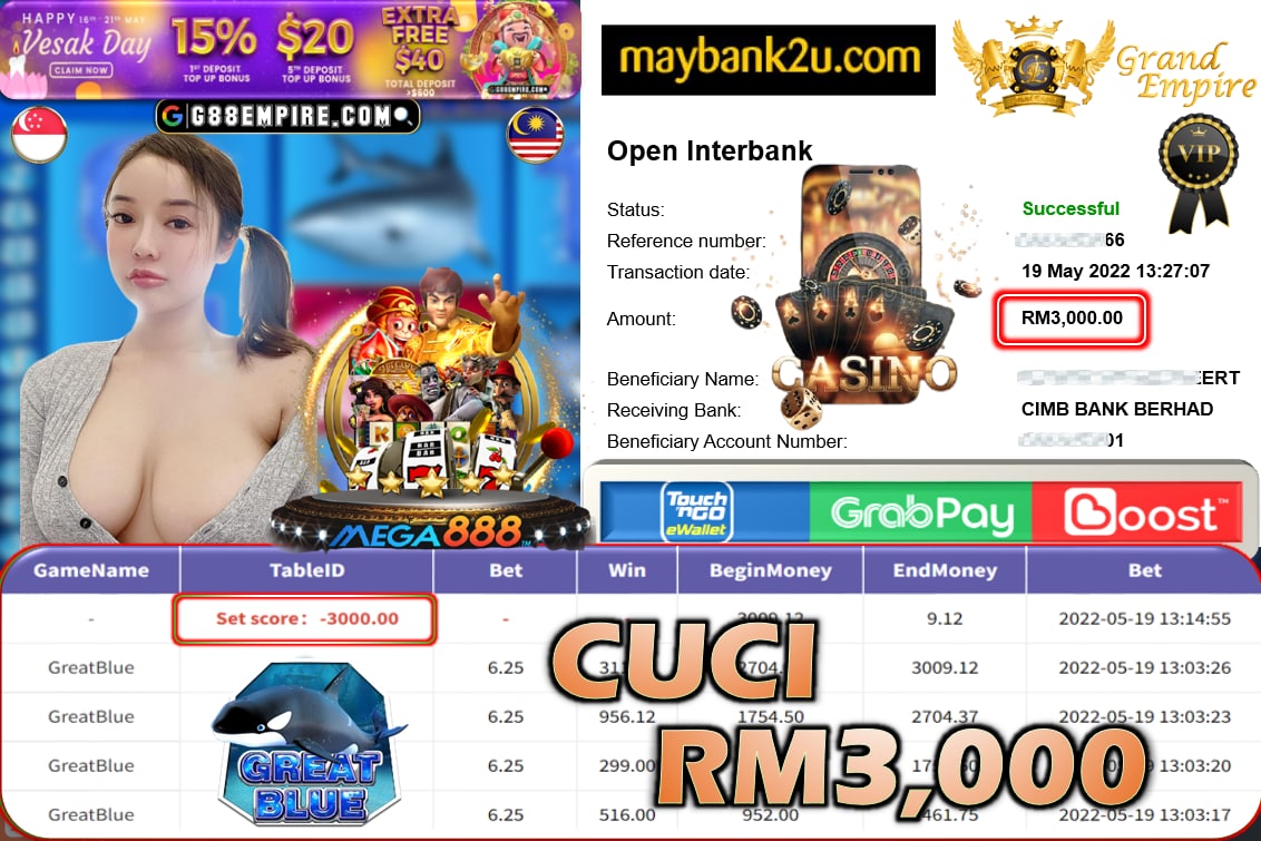 MEGA888 - GREATBLUE CUCI RM3,000 !!!