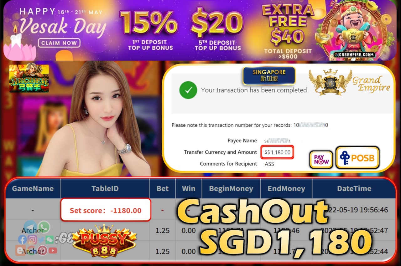  PUSSY888 - ACHER CASHOUT SGD1180!!!