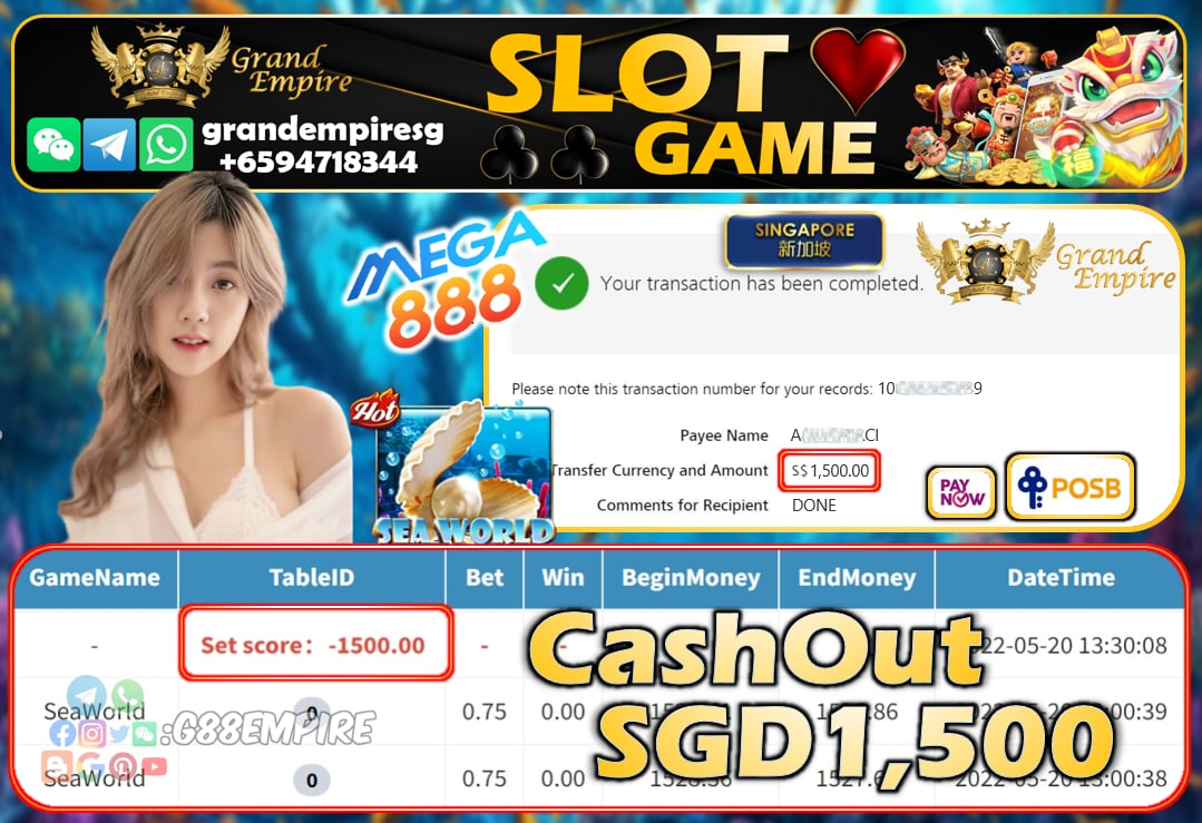 MEGA888 - SEAWORLD CASHOUT SGD1500 !!!