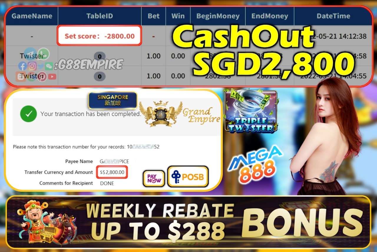 MEGA888 - TWISTER CASHOUT SGD2800 !!!