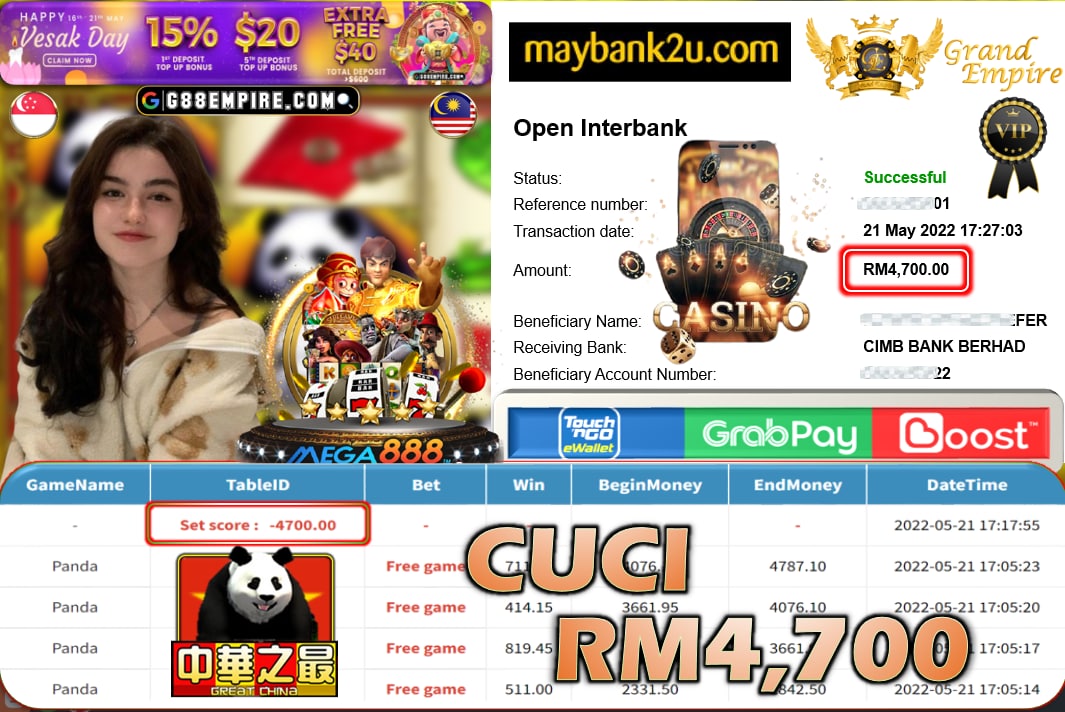 MEGA888 - PANDA CUCI RM4,700 !!!