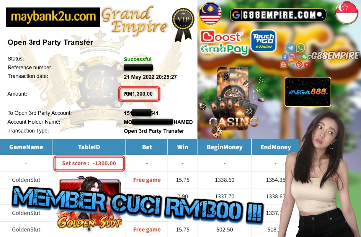 MEGA888 - GOLDENSLUT CUCI RM1300 !!!