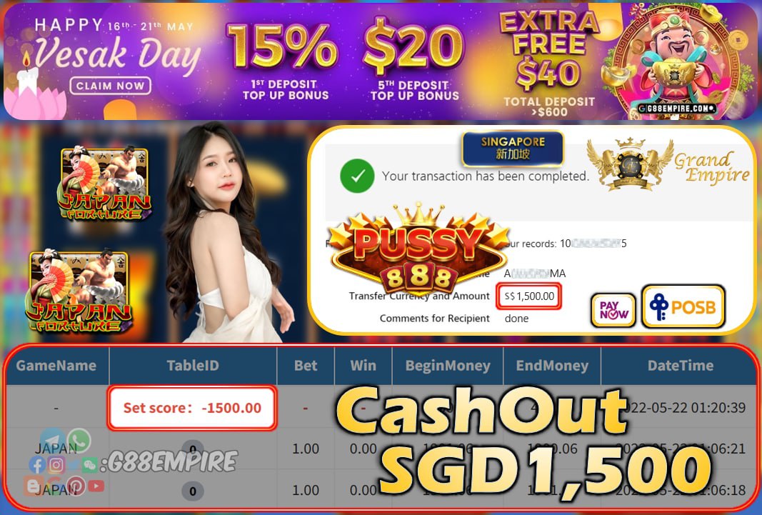 PUSSY888 - JAPAN CASHOUT SGD1500 !!!