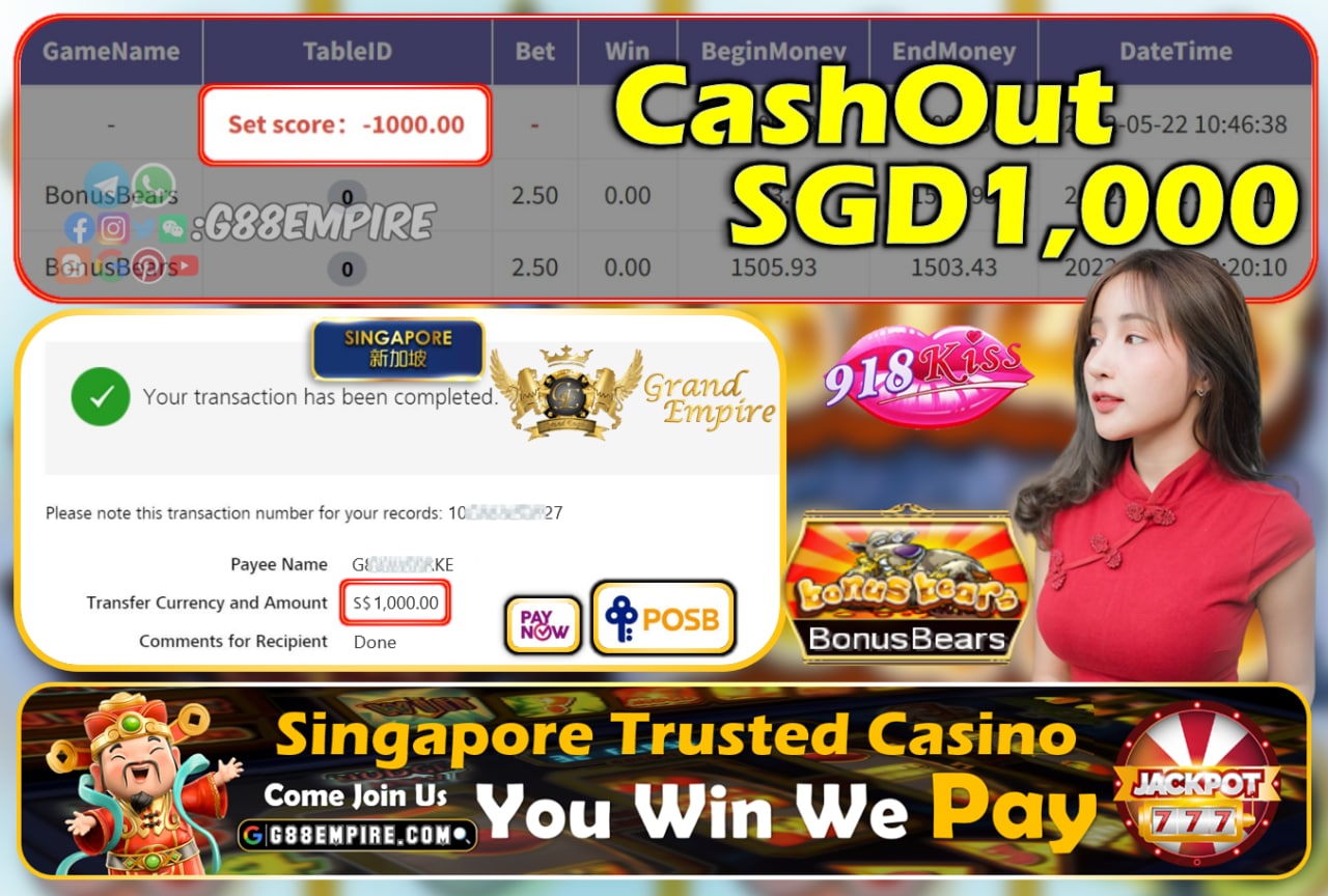 918KISS - BONUSBEARS CASHOUT SGD1000 !!!