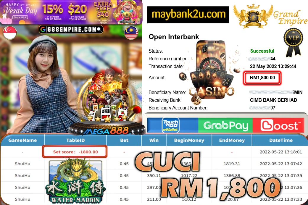 MEGA888 - SHUIHU CUCI RM1,800 !!!