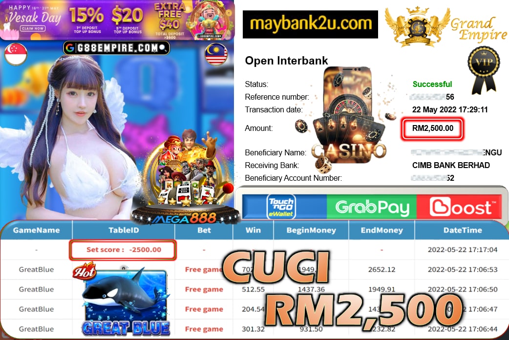 MEGA888 - GREATBLUE CUCI RM2,500 !!!