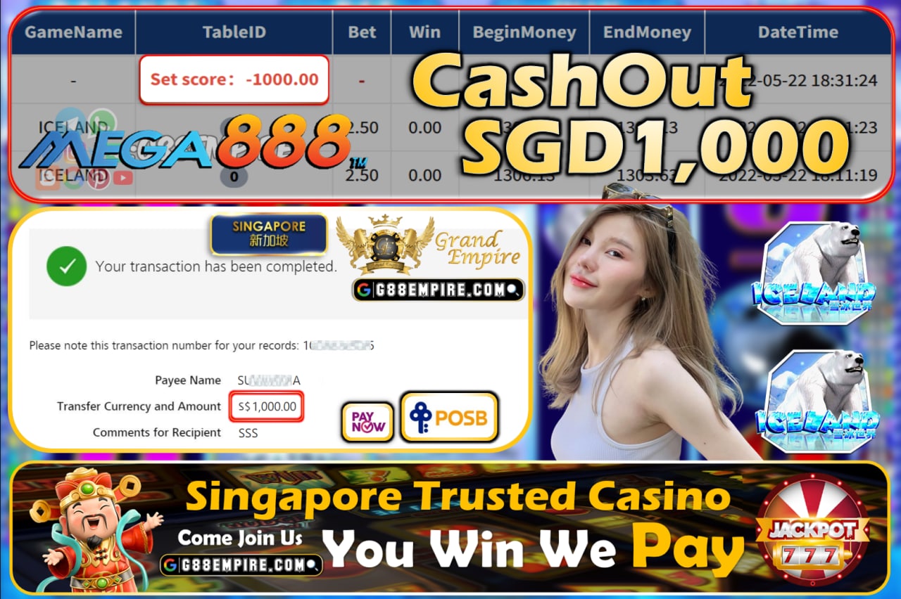 MEGA888 ~ ICELAND CASHOUT SGD1000!!!