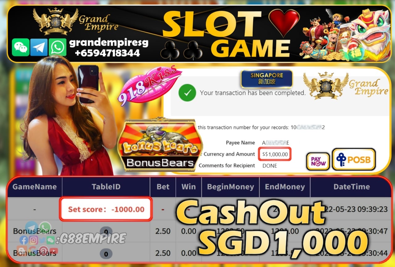 918KISS - BONUSBEARS CASHOUT SGD1000 !!!