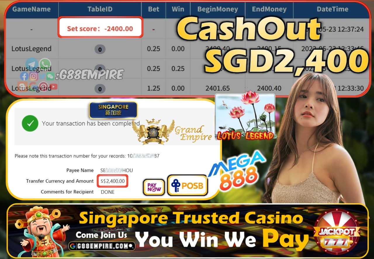 MEGA888 - GOLDENLOTUS CASHOUT SGD2400 !!!