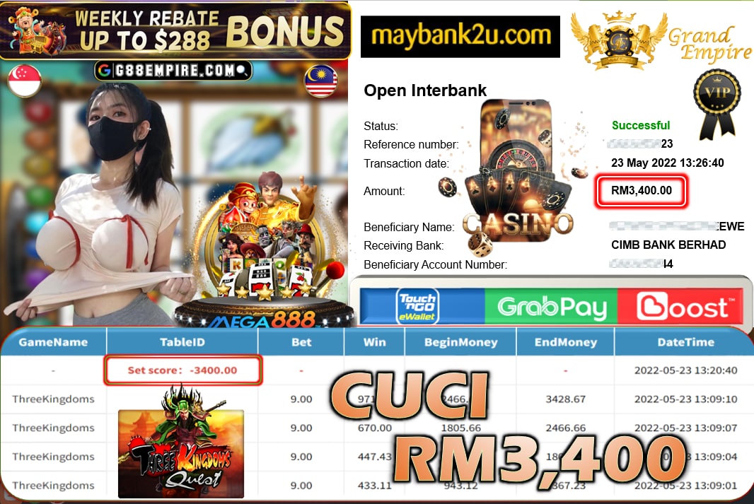 MEGA888 - THREEKINGDOMS CUCI RM3,400 !!!