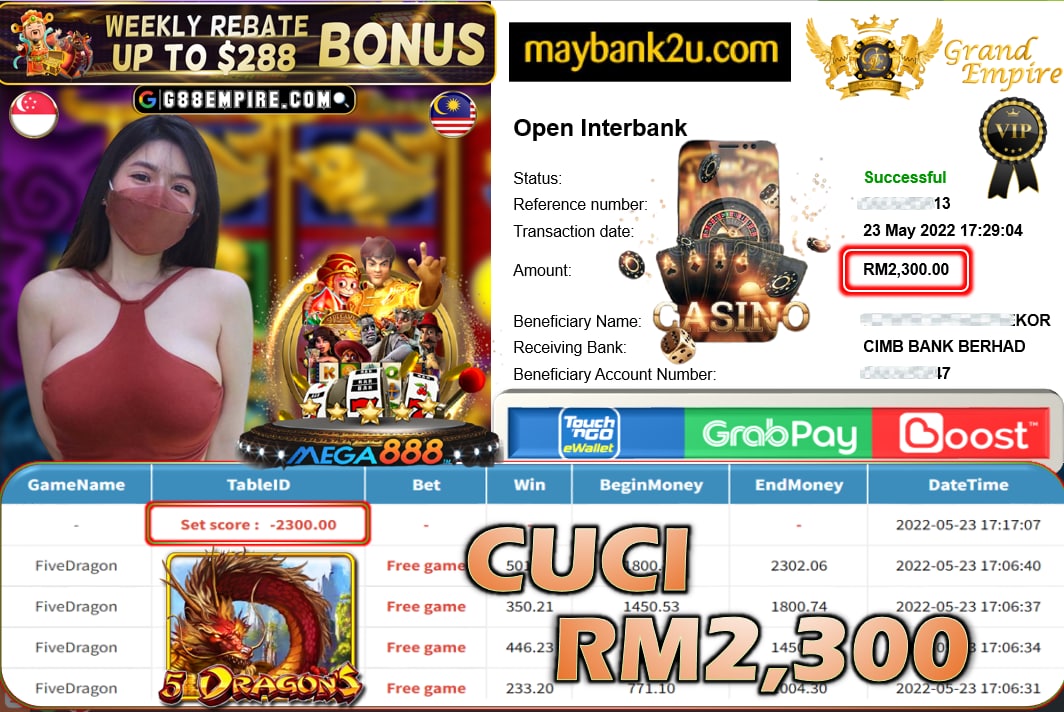 MEGA888 - FIVEDRAGON CUCI RM2,300 !!!