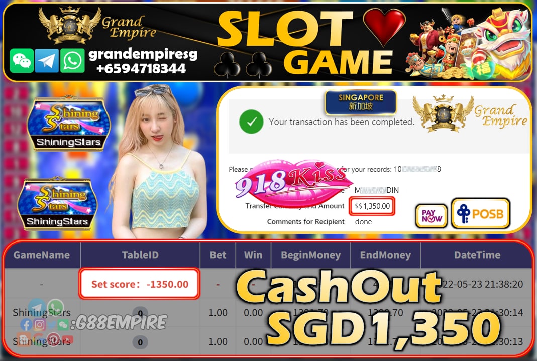 918KISS - SHININGSTARS CASHOUT SGD1350 !!!