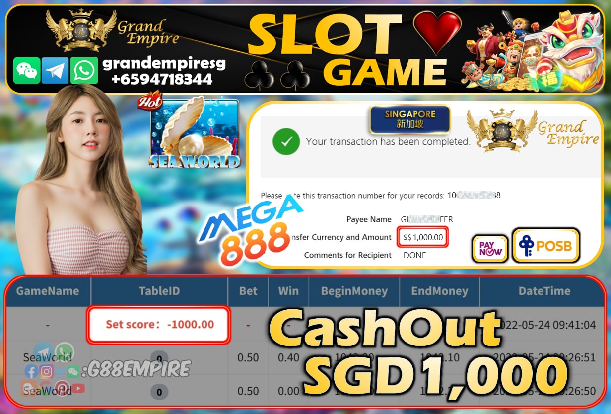 MEGA888 - SEAWORLD  CASHOUT SGD1000 !!!