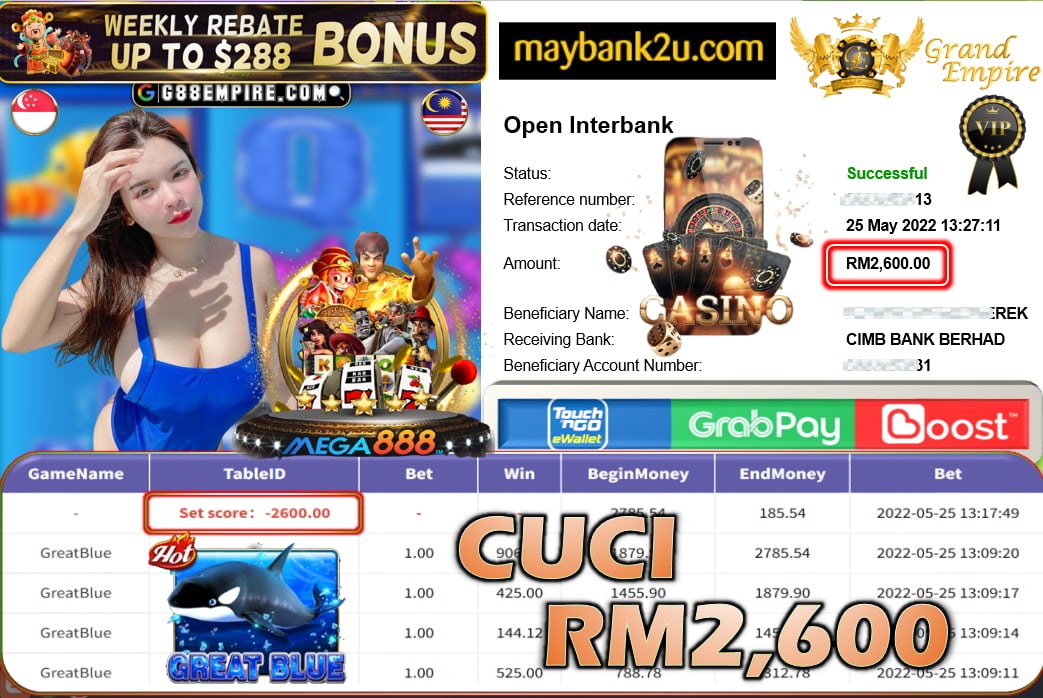 MEGA888 - GREATBLUE CUCI RM2,600 !!!