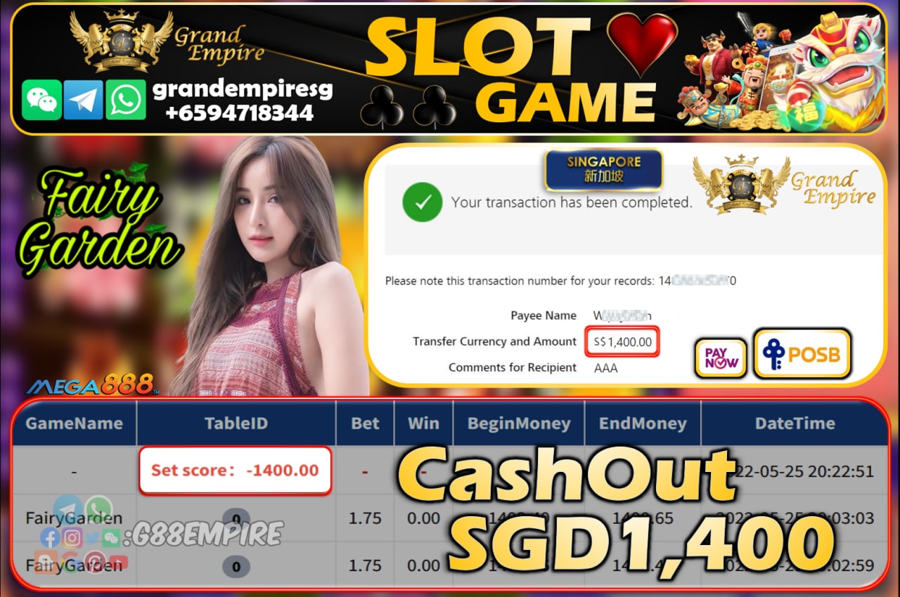 MEGA888 - FAIRYGARDEN CASHOUT SGD1400!!!