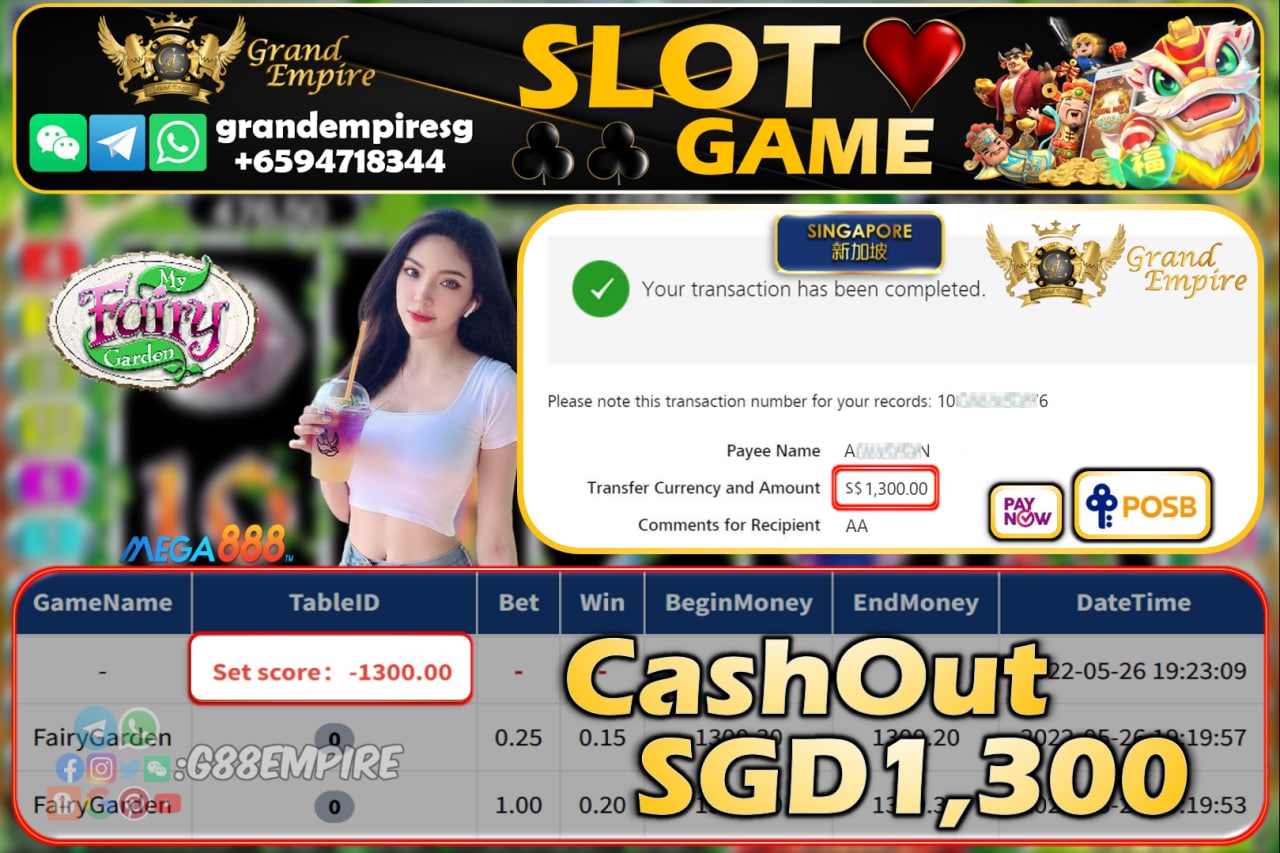 MEGA888 - FAIRYGARDEN CASHOUT SGD1300!!!