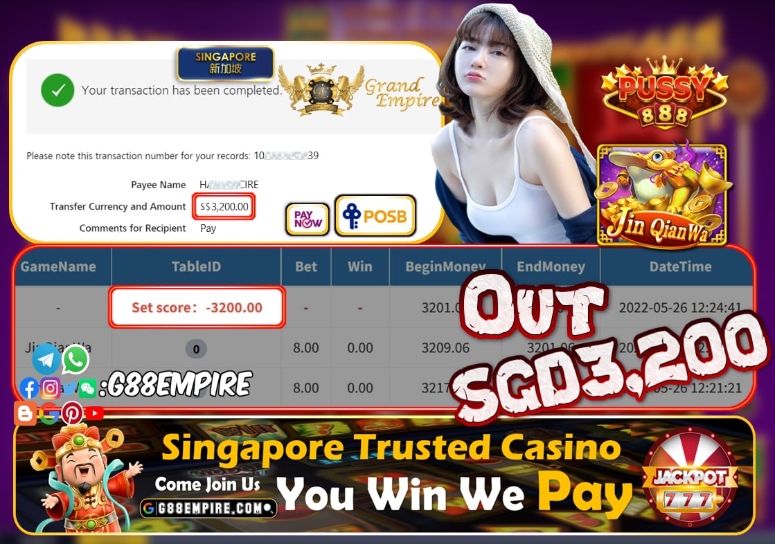 PUSSY888 - JINQIANWA CASHOUT SGD3200 !!!