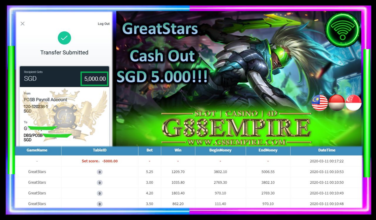 GREATSTARS CASH OUT SGD 5.000!!!
