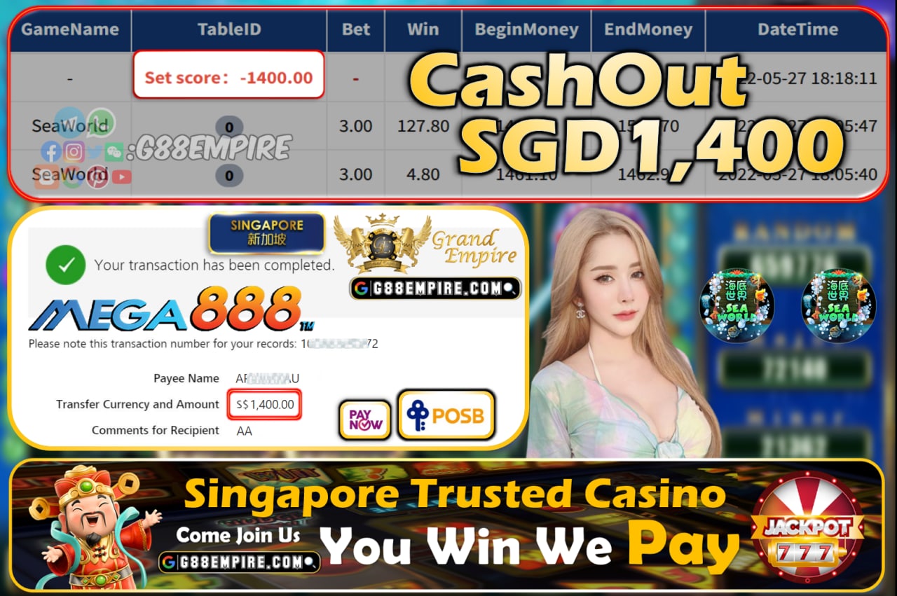  MEGA888 - SEAWORLD CASHOUT SGD1400!!!