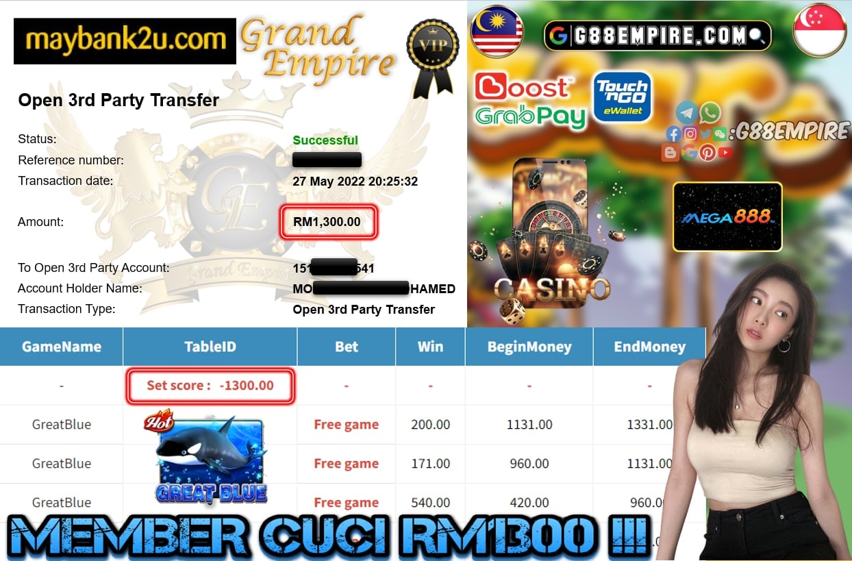 MEGA888 - GREATBLUE CUCI RM1300 !!!