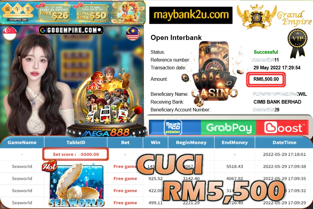 MEGA888 - SEAWORLD CUCI RM5,500 !!!