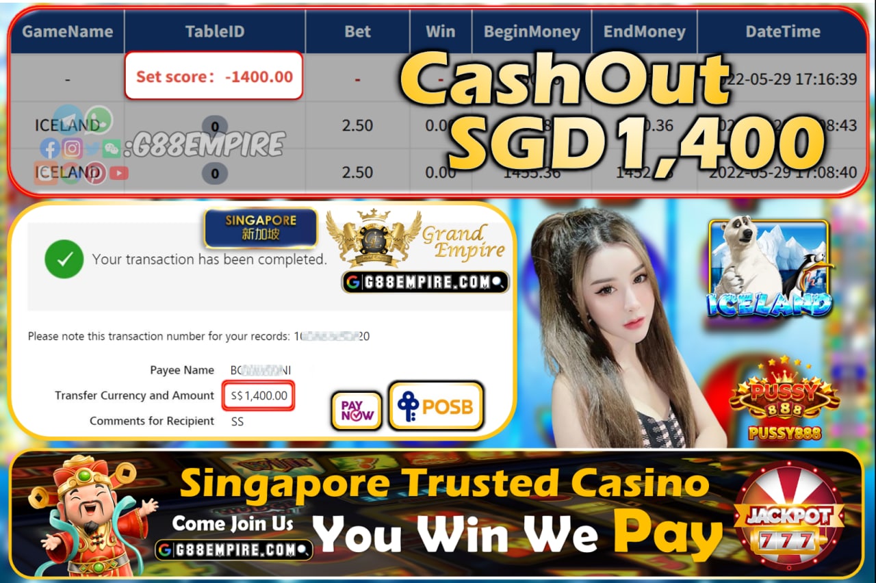 PUSSY888 - ICELAND CASHOUT SGD1400!!!