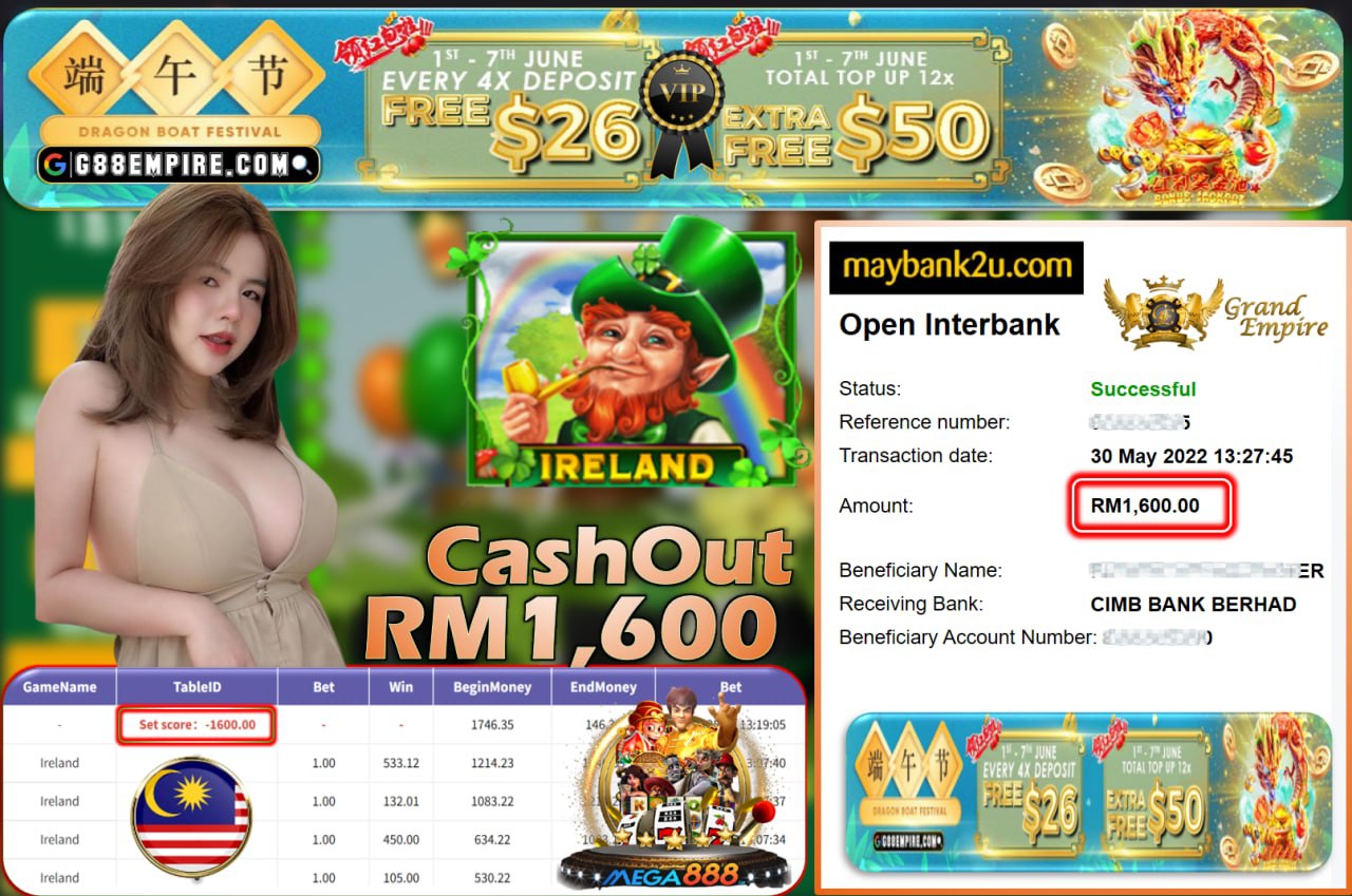 MEGA888 - IRELAND CUCI RM1,600 !!!