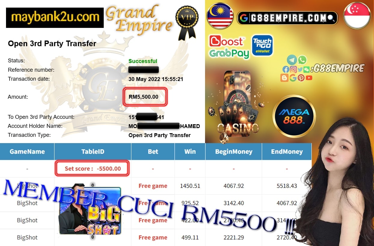 MEGA888 - BIGSHOT CUCI RM5500 !!!