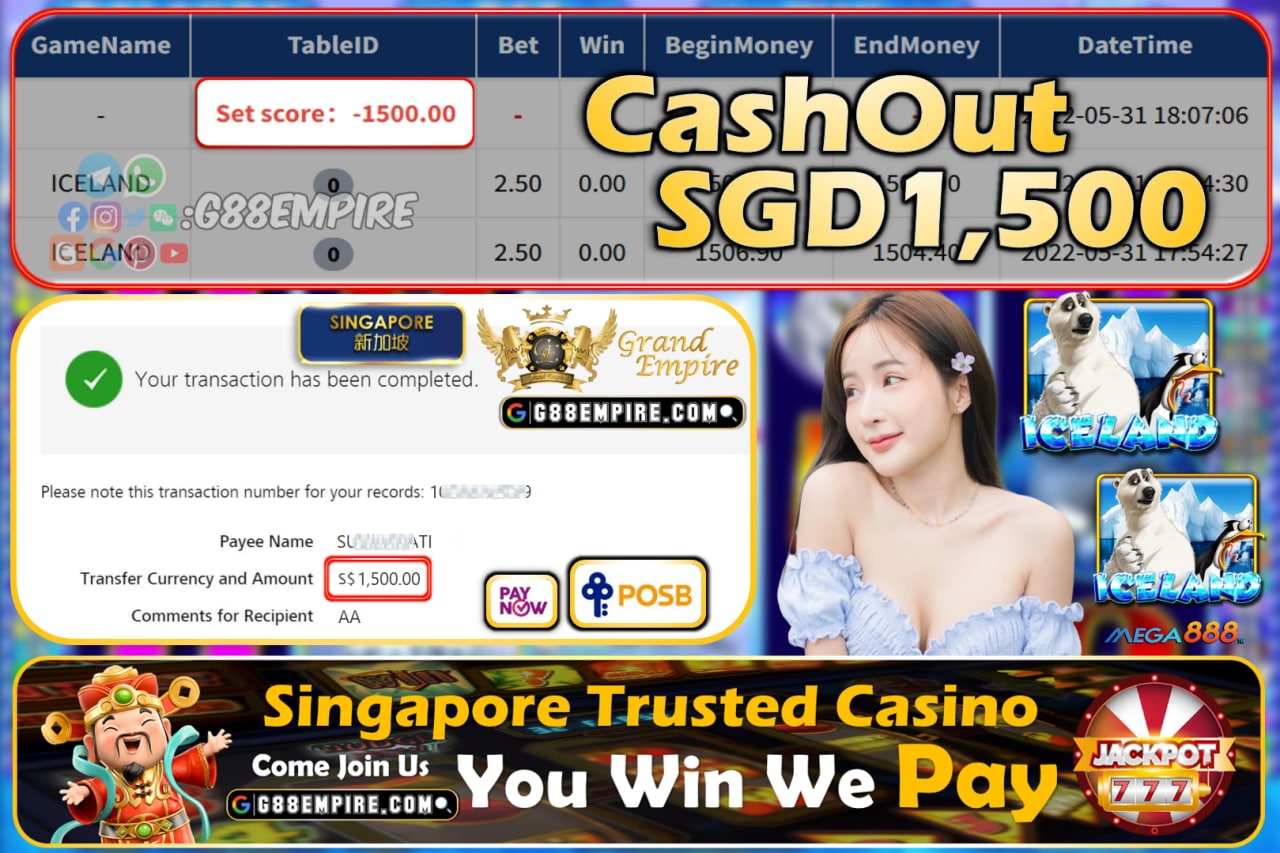 MEGA888 ~ ICELAND CASHOUT SGD1500!!!