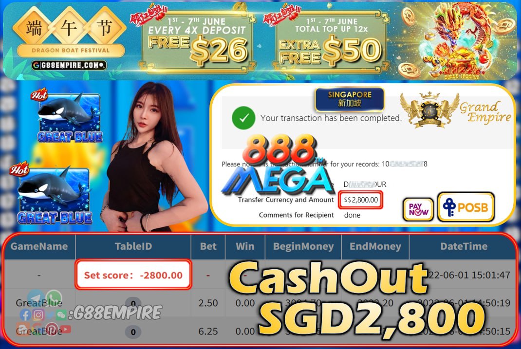 MEGA888  - GREATBLUE  CASHOUT SGD2800 !!!