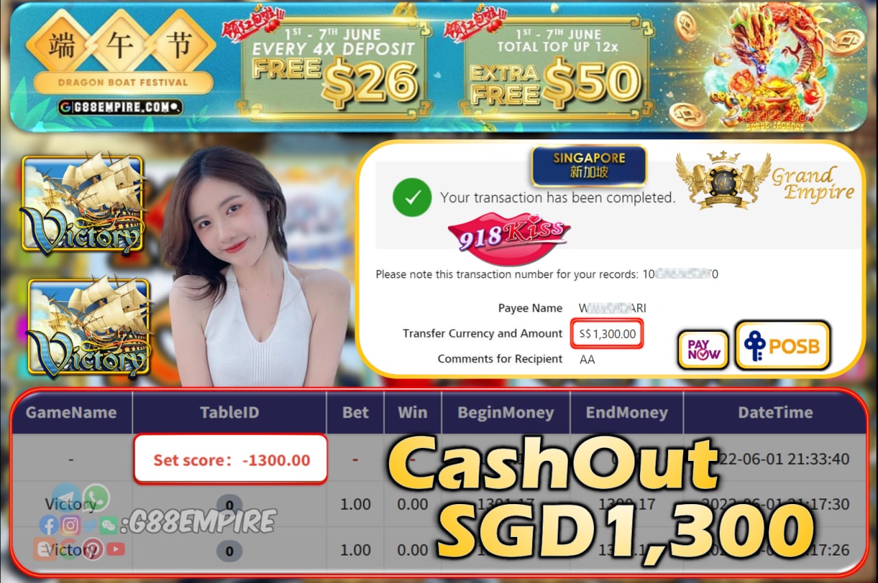 918KISS ~ VICTORY CASHOUT SGD1300!!!