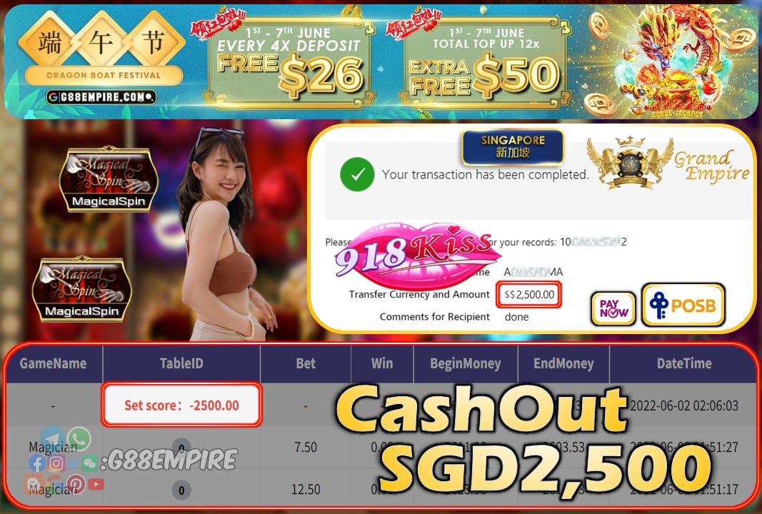 918KISS  - MAGICIAN  CASHOUT SGD2500 !!!