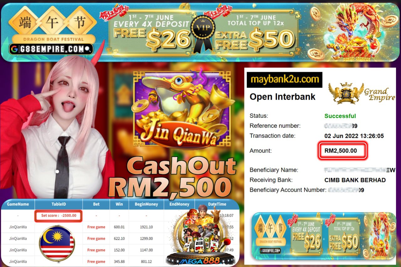 MEGA888 - JINQIANWA CUCI RM2,500 !!!