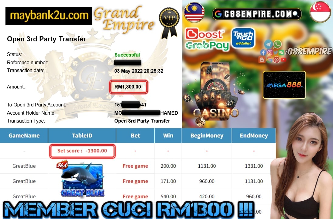 MEGA888 - GREATBLUE CUCI RM1300 !!!